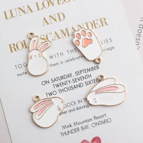 Mixed Style White Rabbit Gold Charms Pendant Korean Accessories Enamel Metal DIY Jewelry Making Material For Necklace,Earrings