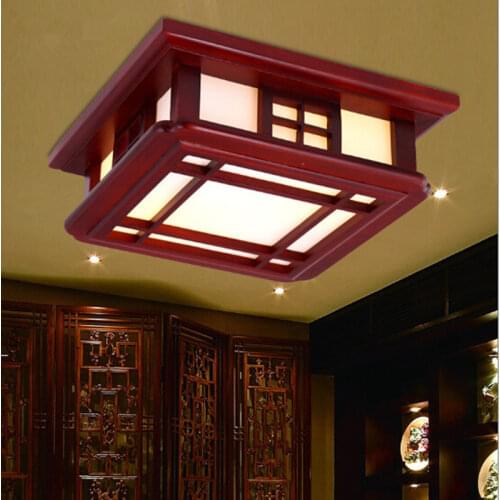Chinese style antique solid wood red frame ceiling lights Rural nostalgic minimalist acryl shade Led lamp for parlor&bedroom