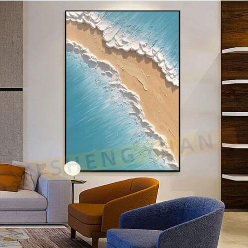 Hand-painted abstract oil painting three-dimensional picture of sea waves living room home decoration paintings canvas paintings