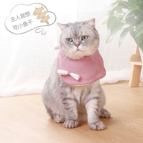 Pet saliva towel warm wool collar collar collar autumn and winter kitten eating Bib bow delicate and easy to wash triangle towel