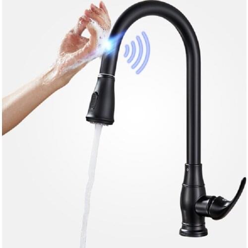 2019 New Water Saving Inductive Sensor Kitchen Faucet Mixer Sensitive Touch Cotrol Black Kitchen Touch Faucet Pull Out