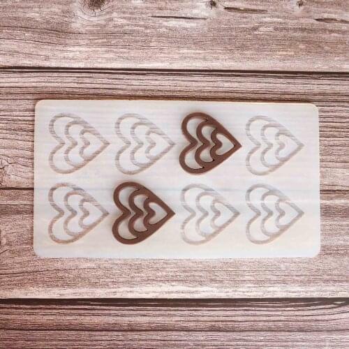 Triple hollow love Shape Chocolate Stencil Mold Cake Decorating Silicone Mold Transfer Sheet Baking Chablon DIY Chocolate Desser