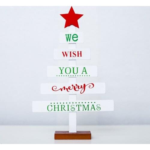 Letters Christmas Tree Table Decorations We Wish You Have A Merry Christmas New Year Desktop Decorative Wooden Xmas Tree 2022