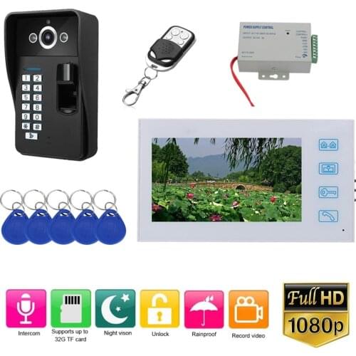 7 inch Record Wired Video Door Phone Doorbell Intercom System with Fingerprint RFID AHD 1080P Camera Door Access Control System