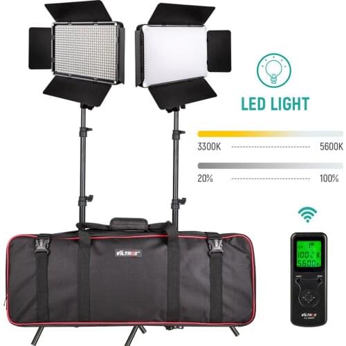 VILTROX VL-D640T LED Video Light Bi-color Dimmable Wireless remote Panel Lighting Kit +75" Light Stand for studio shooting