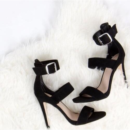 Buckle wrap open toe super high thin heels women 2017 Summer hgih heel sandals shoes women lace-up dress shoes foe women black