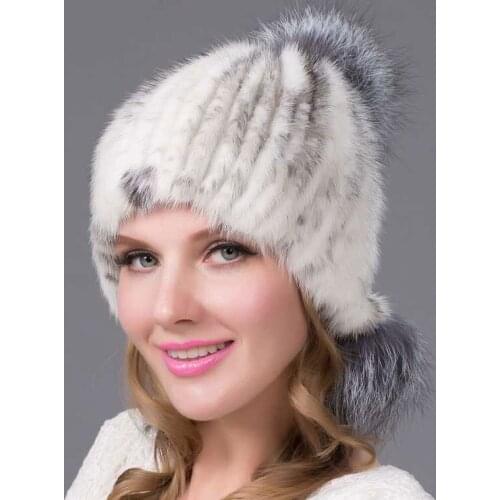 Womens Suede Fur Caps Real Water Suede Knit Cotton Lining Cap Fur Ball Winter Fur Cap Cross Suede Hat 2018 Casual Party Hat DHY