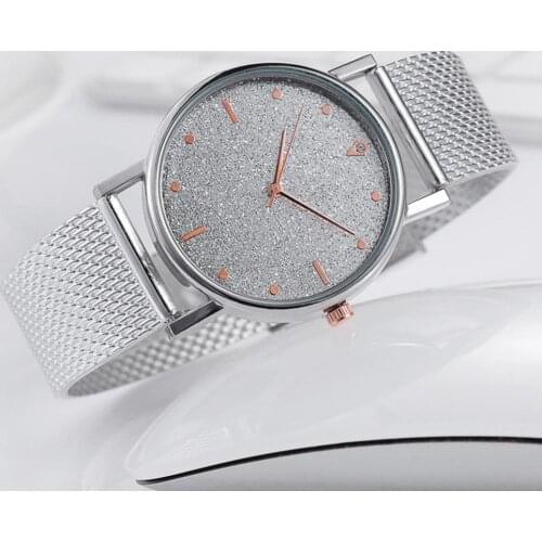 2021 New Fashion Elegant Women Starry Shiny Round Dial Silicone Mesh Strap Quartz Watch for Gift Party