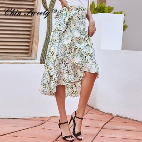 Prairie Chic Floral Printed Skirts Women Elegant Ruffle High Waist Mid-length Skirt Female 2021 New Summer Fashion Lady Bottoms