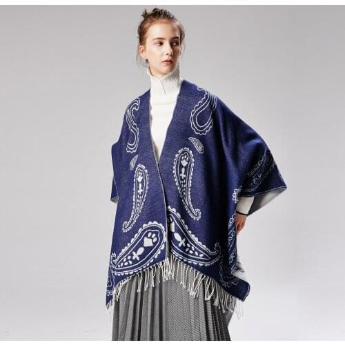 Womens Cashew Printed Tassel Sweater Poncho Cape Coat Cardigan Open Front Thick Oversized Fleece Cashmere Blanket Shawls Wraps