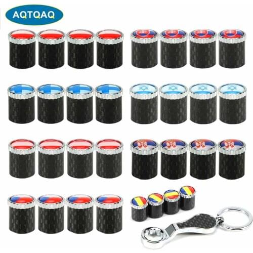 1Set National Flag Style Anti-theft Auto Car Wheel Tire Air Carbon Fiber Valve Caps with Wrench Alloy Stem Dust Cover Decoration