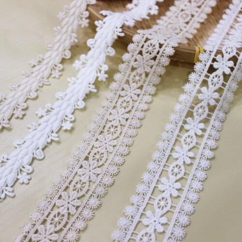 10 Yards Beige Narrow Daisy Flowers Embroidery Hollow Out Pure Cotton Lace Trim DIY Handmade sewing for Bridal Dress Crafts