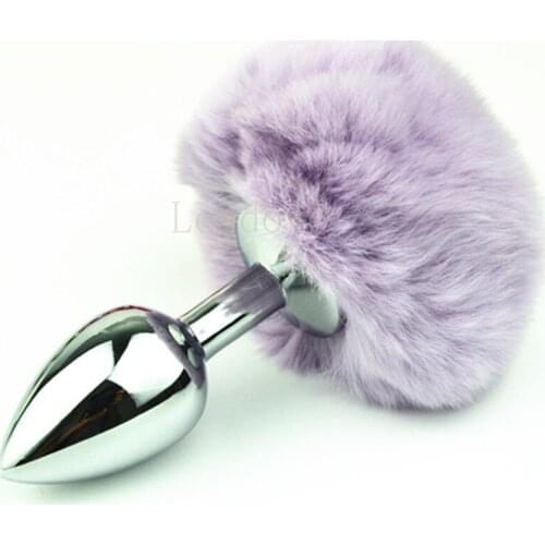 100pcs/lot Large Size Silver Soft Bunny Tail Butt Plug Rabbit Tail Anal Plug Stainless Steel Metal Anal Sex Toys GS0310