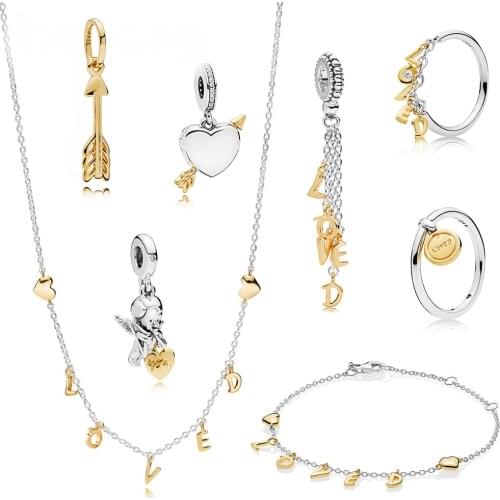 2020 New Fashion Standard 925 Sterling Silver Cupid Arrow Angel Pendant Charm Love Letter Ring Bracelet Necklace Medal