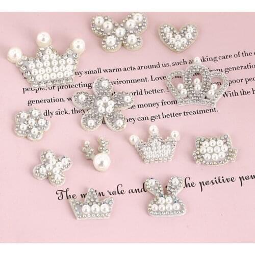 30pcs/lot Padded Rhinestone Pearl Bear Applique for DIY Clothes Patch Hat Shoes Headwear Hair Clips Decoration