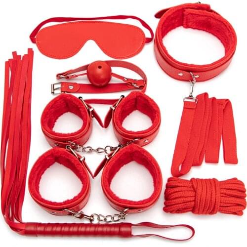 7Pcs/set bdsm bondage Sex Toys for Couples Exotic Accessories Handcuffs & Anklcuffs Sexy Whip Eye Mask Neck collar Rope Sex Shop