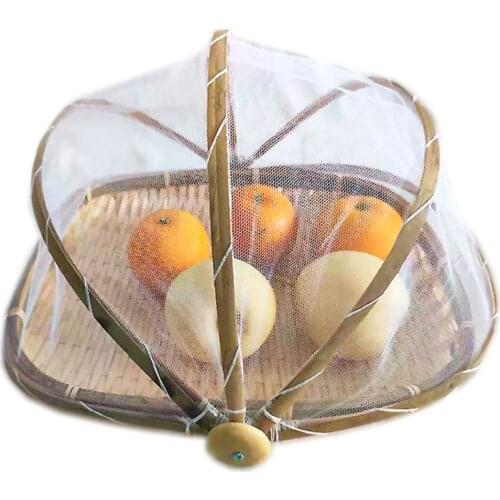 Handmade Bamboo Wicker Basket with Gauze Bug Proof Dustproof Food Fruit Vegetable Bread Basket Cover Bakery Eco-friendly