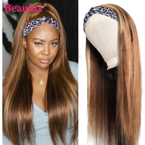 Beaufox Straight Highlight Headband Wig Human Hair Wigs For Women Brown Colored Human Hair Wigs Remy Ombre Brazilian Hair Wigs