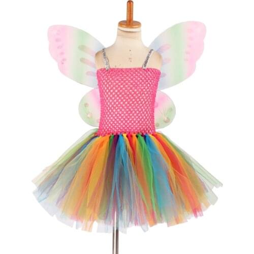 Baby Halloween Butterfly Costumes Girls Rainbow Show Dress Carnival Disguise Clothes Photo Props Purim Cute Dresses Nina Disfraz