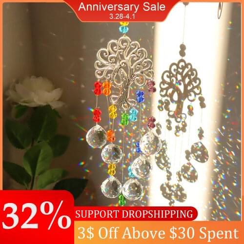 Crystal Wind Chime Crystal Hanging Prism Ornament Dream Catcher Plated Sun Catchers Hanging Decor for Outdoor Garden Windchimes