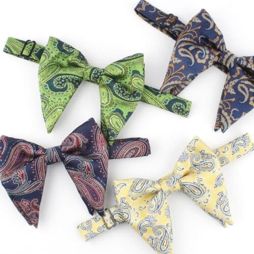 Linbaiway Paisley Bowtie Polyester Woven Wedding Bridegroom Double Layers Big Butterfly Bow Tie for Men Party Gift Custom LOGO