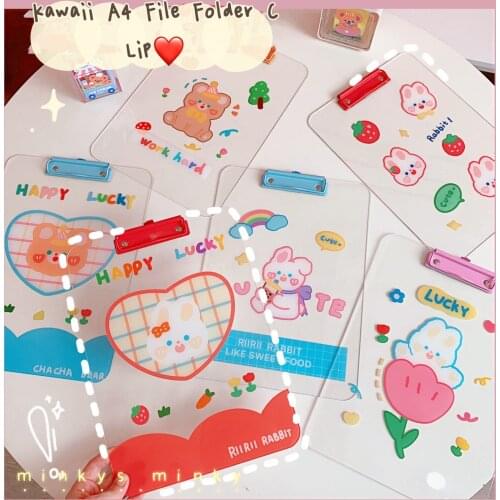 MINKYS Kawaii A4 File Folder Clip Test Paper Folder Drawing Board Hard Board School Stationery