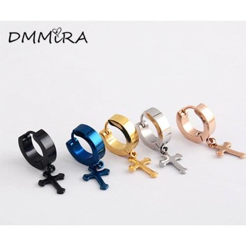 Fashion Punk Women Cross Pendientes Color Gold Black Titanium Steel Round Cross Nail Charm Hoop Huggie Earrings Jewelry