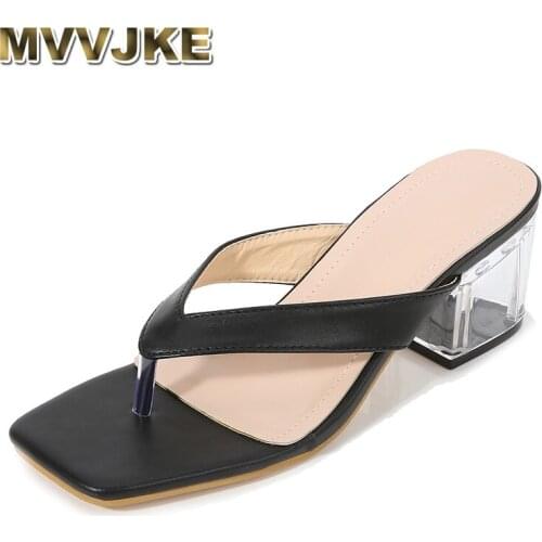 MVVJKE 2020 New Women Sandals Slippers Crystal Transparent Heel Women High Heels Beach Flip Flops Summer Sandals Ladies Shoes