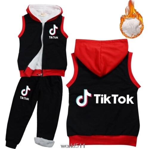 Tik Tok Winter Russia 2021 New Fashion Winter Children Girl Clothing Set 2PCS Thicken Plus Velvet Vest Suit High Quality 100-170