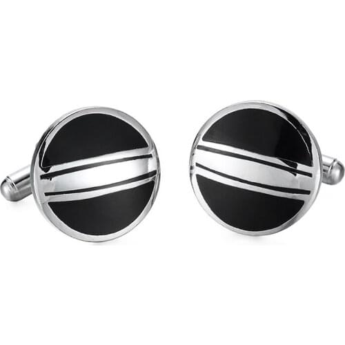 WN new high quality Gold Silvery Stripe Round Black Enamel Cufflinks fashion mens French Cufflinks