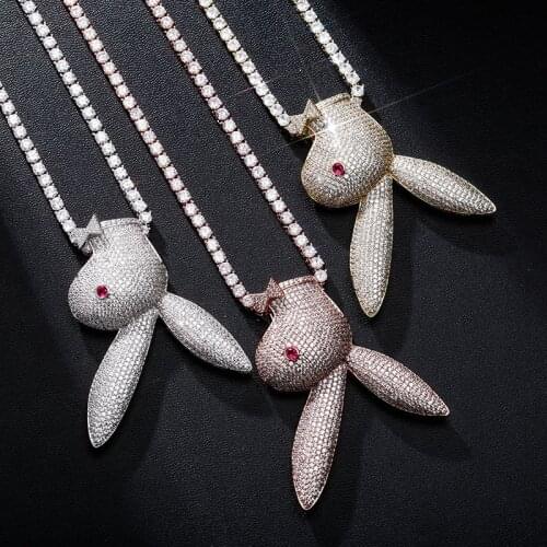 BWAVKE Fashion Hip Hop Rabbit Bad Bunny Pendant Iced Out Cubic Zirconia Necklace Copper Material Hip Hop Jewelry Gift