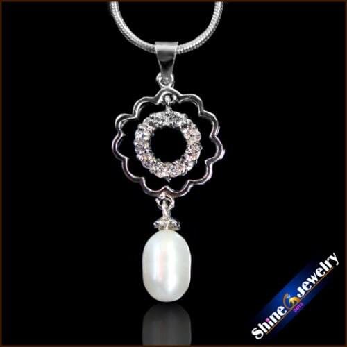 Natural Freshwater Pearl Fashion Jewelry New Silver Plated 10x6mm Drop White Pearl Necklace & Pendants Beads for Women ZZ30