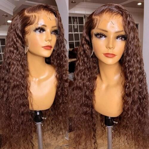 Curly Lace Front Wig Pre Plucked Brown Human Hair WIgs 180% Density Deep Curly Remy Hair Lace Closure Wigs for Black Women