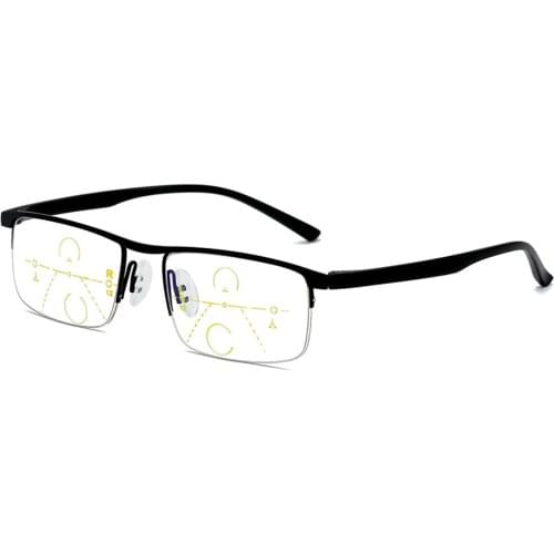 Half-rim Ultralight Tr90 Leg Far and Near Progressive Multifocal Anti-blue Light Reading Glasses +0.75 +1.25 +1.5 +2 +1.75 TO +4