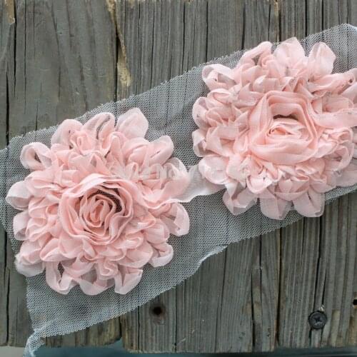 4" Swirl shabby flower trim,Romantic Rose flower with glitter for headband 1 yard Peach