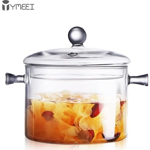 YMEEI 1.5/1.7L Household Transparent Glass Soup Pot Heat-resistant Noodle Pot Gas Cooker Glass Bowl Kitchen Cooking Tools