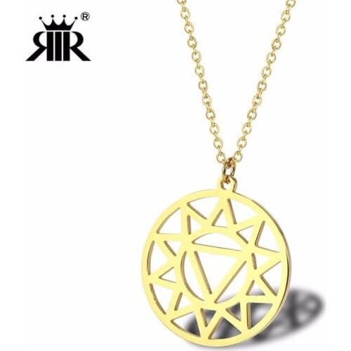 RIR Stainless Steel Gold Round Outline Openwork Triangle Geometry Necklace Creative Sun Lady Jewellery Necklaces