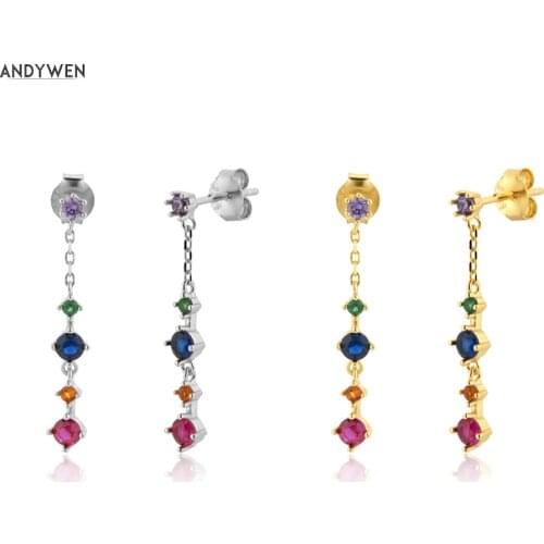 ANDYWEN 925 Sterling Silver Colorful Line Rose Red Blue Piercing Pendiente Drop Earring Women Fashion Gift Jewels 2020 Fashion