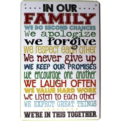 UOOPAI in Our Family We Forgive Never Give up Laugh Often, Metal Tin Sign, Vintage Plaque Poster Cafe Bar Pub Home Wall Decor