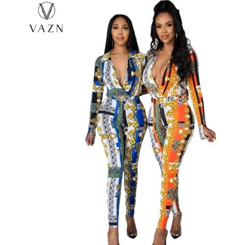 VAZN 2021 Print Street Style Sexy Full Sleeve Chiffon 2 Piece Set Pencil Leg 2pcs Set Women Long Sleeve Top And Pant Summer