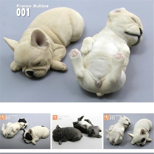 XMMOS 2pcs/set Sleep French Bulldog Dog Pet Figure Animal Toy Collector Simulation Dog Figurine Decoration Gift For Kids Toys