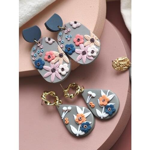 3D Handmade Jewelry Trend Delicate Womens Sets Elegant Spring Color Manual Geometric Long Polymer Clay Earrings Pendants