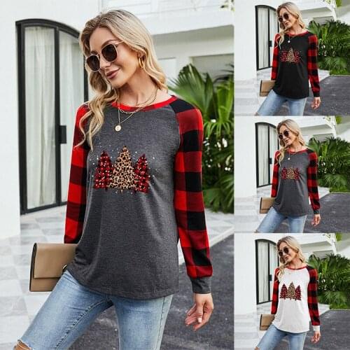 European and American cross-border womens Christmas pattern printed leisure long sleeve T-shirt woman tshirts y2k aesthetic