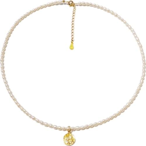 Lii Ji 925 Sterling Silver Angel Baby Coin Pendant 2-4mm Real Pearl Choker Necklace for Women Mother Valentines Day Gift