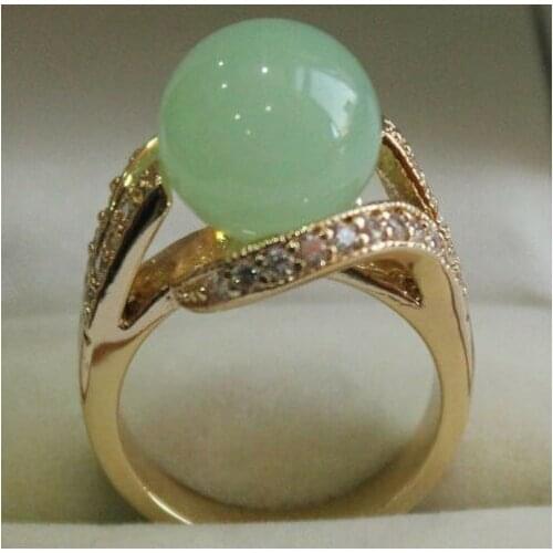 Pretty 12MM Green Jade Women' s Ring AAA Size 6-10