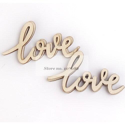 100pcs 55x30mm Natural Wood Love Confetti Embellishments Crafts Toppers Chips Cardmaking Scrapbooking