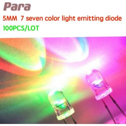 100PCS/LOT Transparent F5 5MM LED 7 seven color light emitting diode Take turns slowly flashing