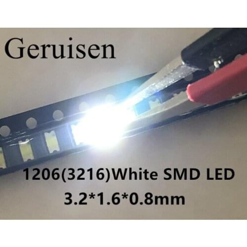 100PCS SMD 1206 White Led 1206 smd led cool white Super Bright LED Diode Light 5000-8000k 200-300mcd 3.0-3.6v
