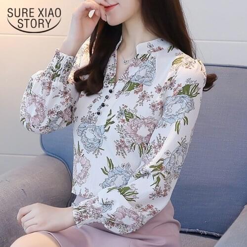 New Spring Long Sleeved Blouses Fashion Slim Casual Print Plus Size Elegant OL Style Women Shirts Chiffon Clothing D556 30