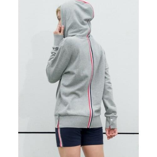 2021 Fashion TB THOM Brand Stripe Hooded Clothing Loose OS Cotton Jacket Women Sweatshirts Hoodies ins Casual Sportswear Coat